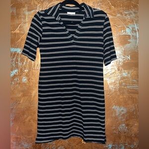 Black and White Stripe Dress. Polo Collar